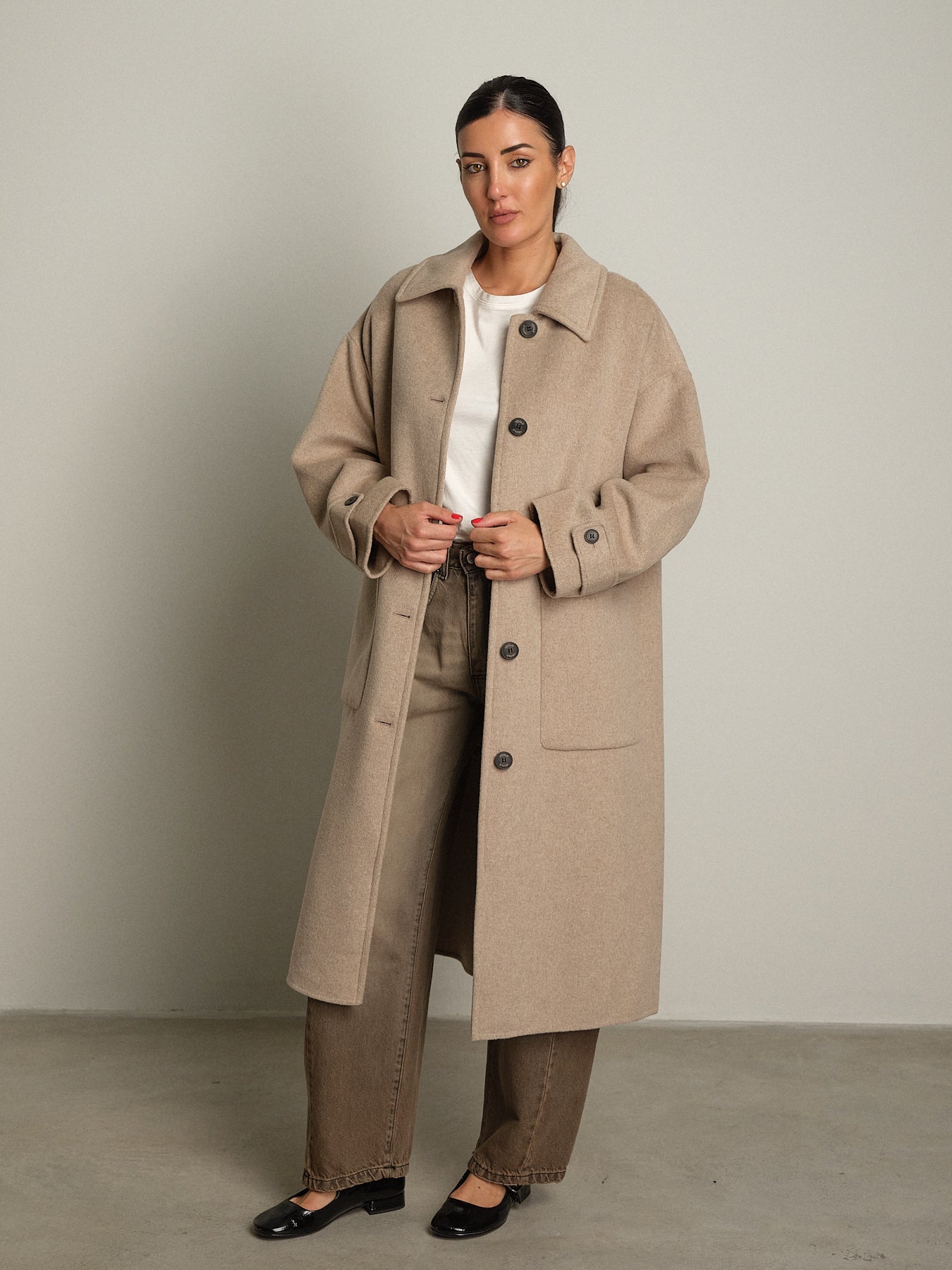cappotto lungo monopetto tasconato - Tortora
