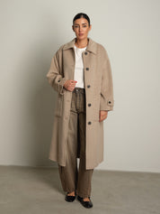 cappotto lungo monopetto tasconato - Tortora