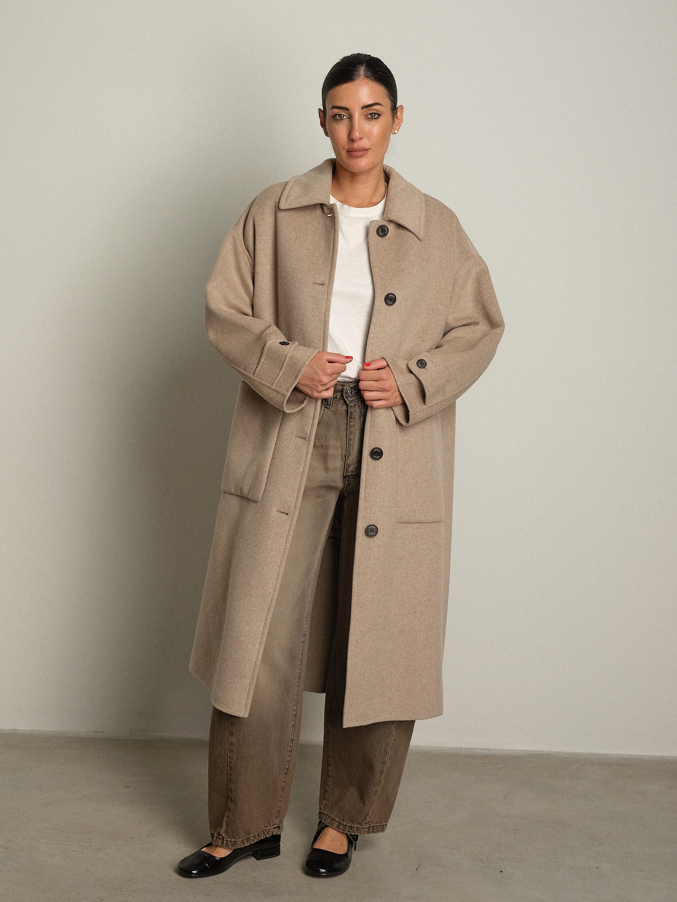cappotto lungo monopetto tasconato - Tortora