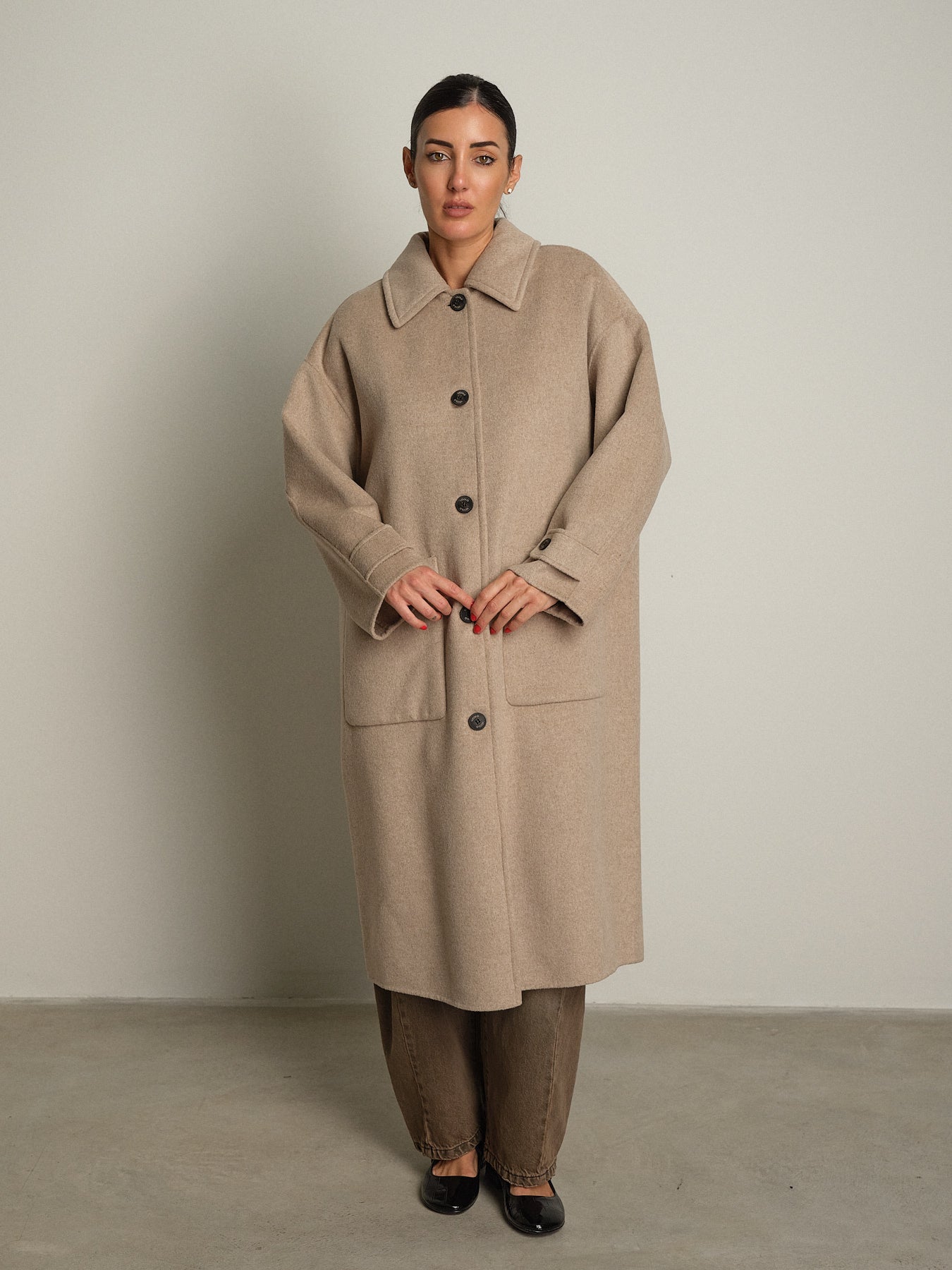 cappotto lungo monopetto tasconato - Tortora