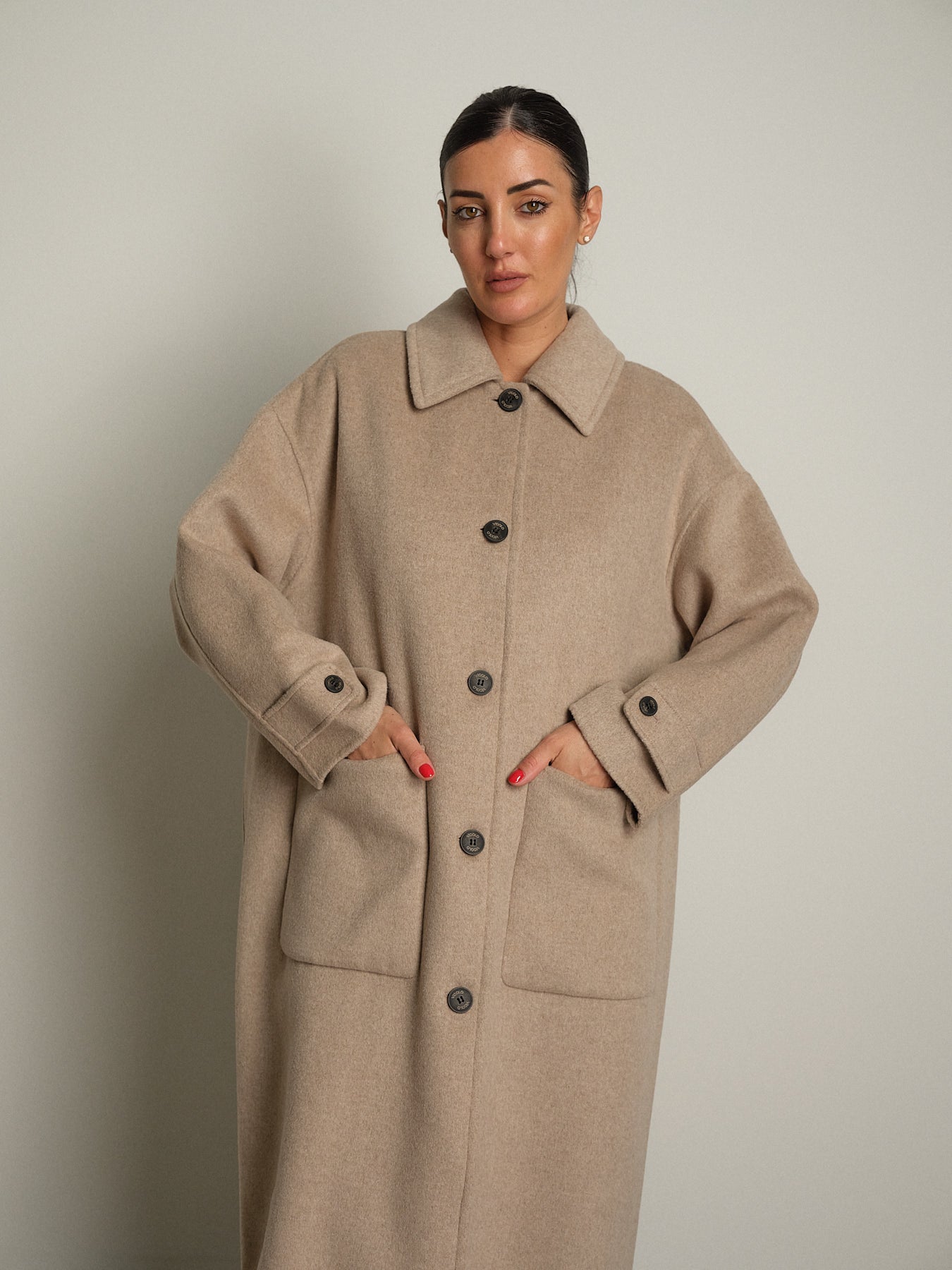 cappotto lungo monopetto tasconato - Tortora