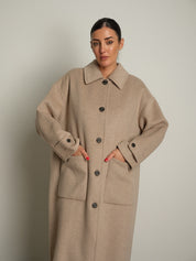 cappotto lungo monopetto tasconato - Tortora
