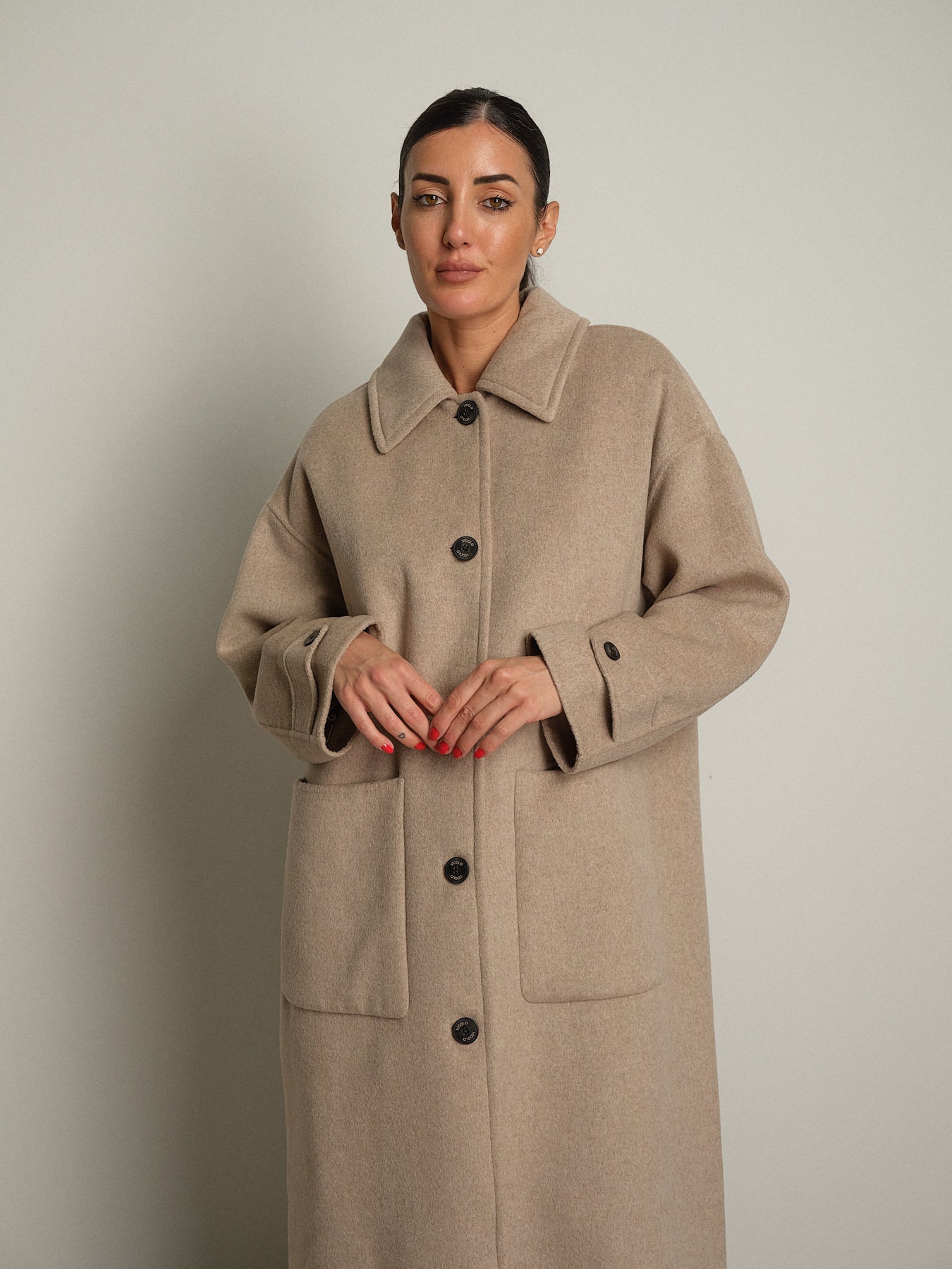 cappotto lungo monopetto tasconato - Tortora