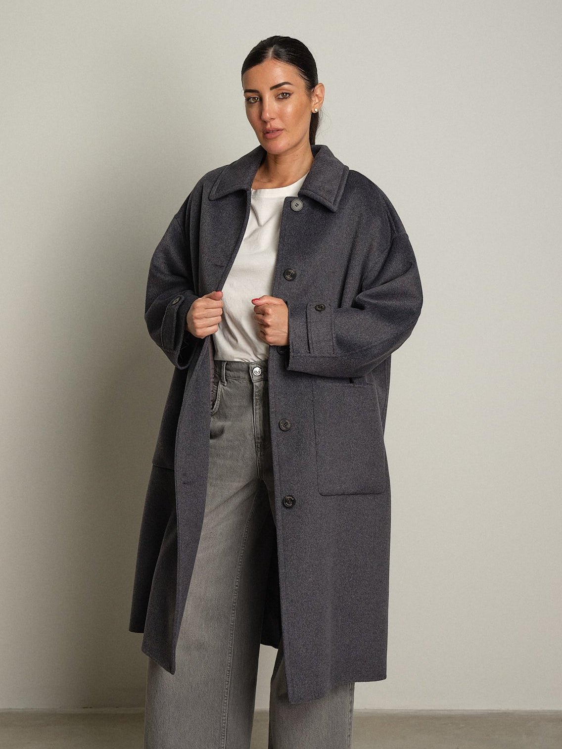 cappotto lungo monopetto tasconato - Antracite