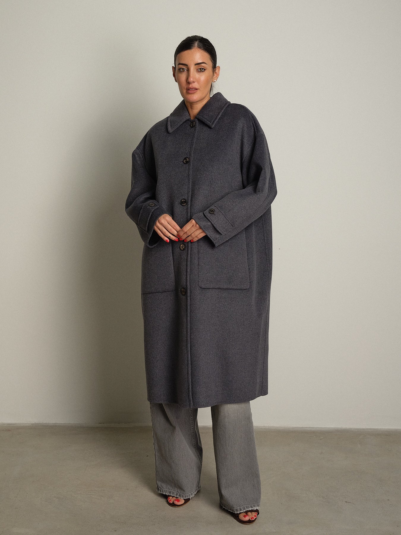 cappotto lungo monopetto tasconato - Antracite