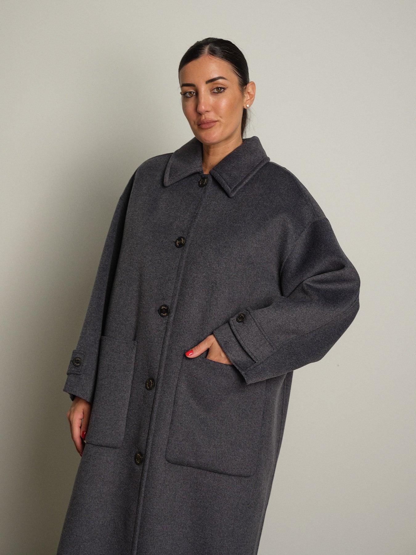 cappotto lungo monopetto tasconato - Antracite