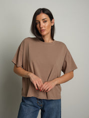 maglia scatola manica corta paricollo - Tortora