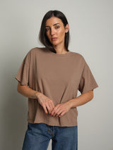 maglia scatola manica corta paricollo - Tortora