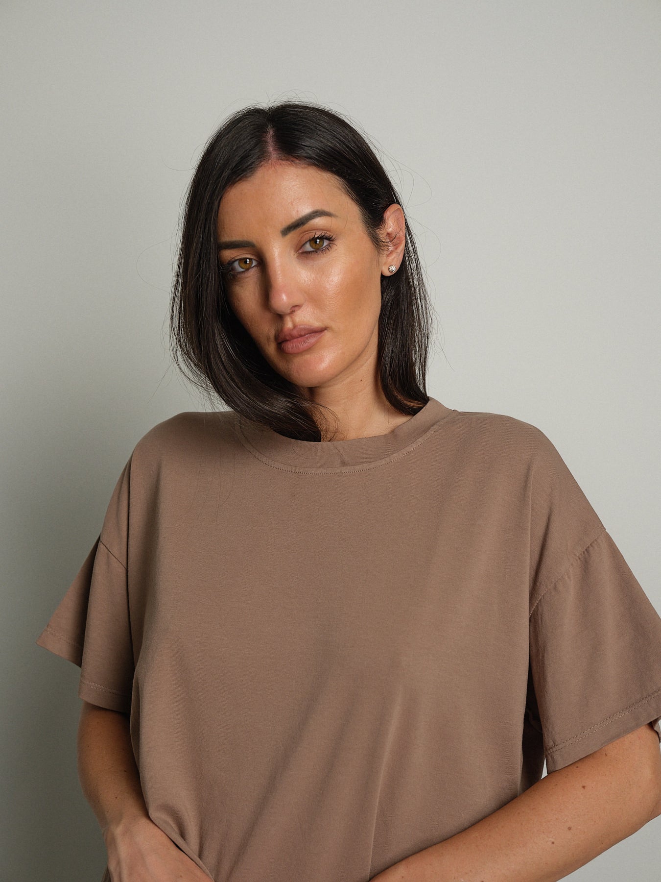 maglia scatola manica corta paricollo - Tortora
