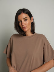 maglia scatola manica corta paricollo - Tortora