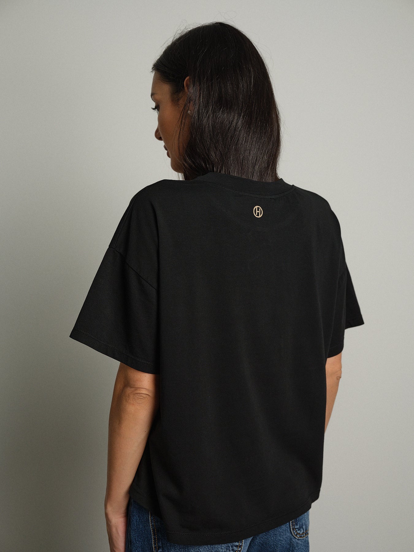 maglia scatola manica corta paricollo - Nero