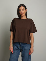 maglia scatola manica corta paricollo - moro