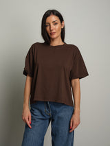 maglia scatola manica corta paricollo - moro