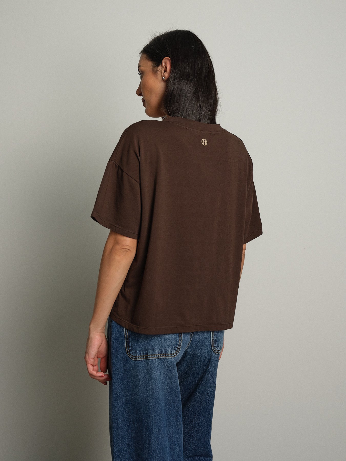 maglia scatola manica corta paricollo - moro