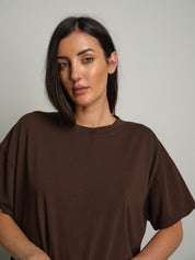 maglia scatola manica corta paricollo - moro