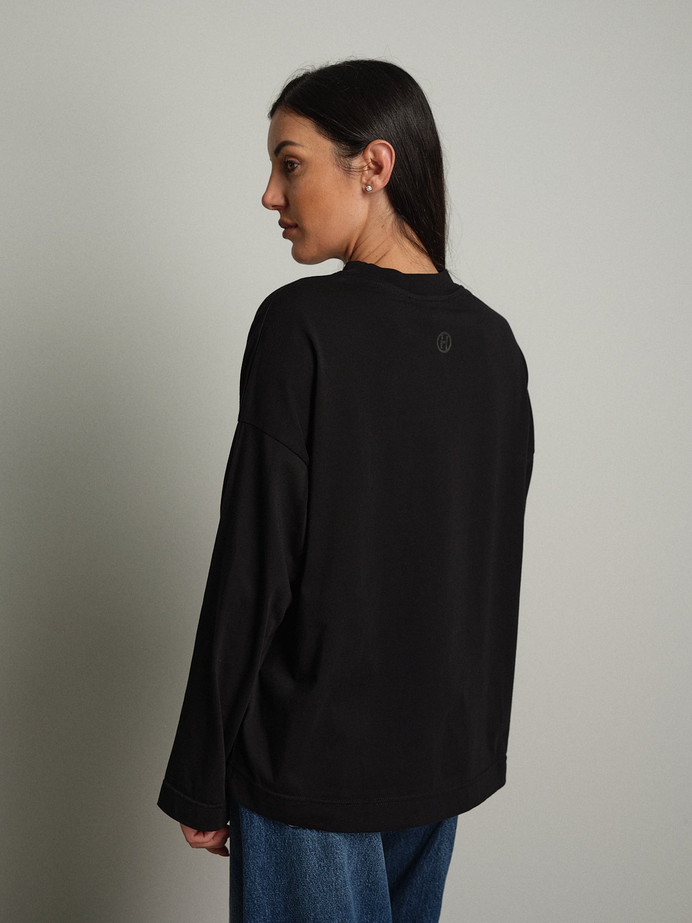 t-shirt manica lunga over scatola - Nero