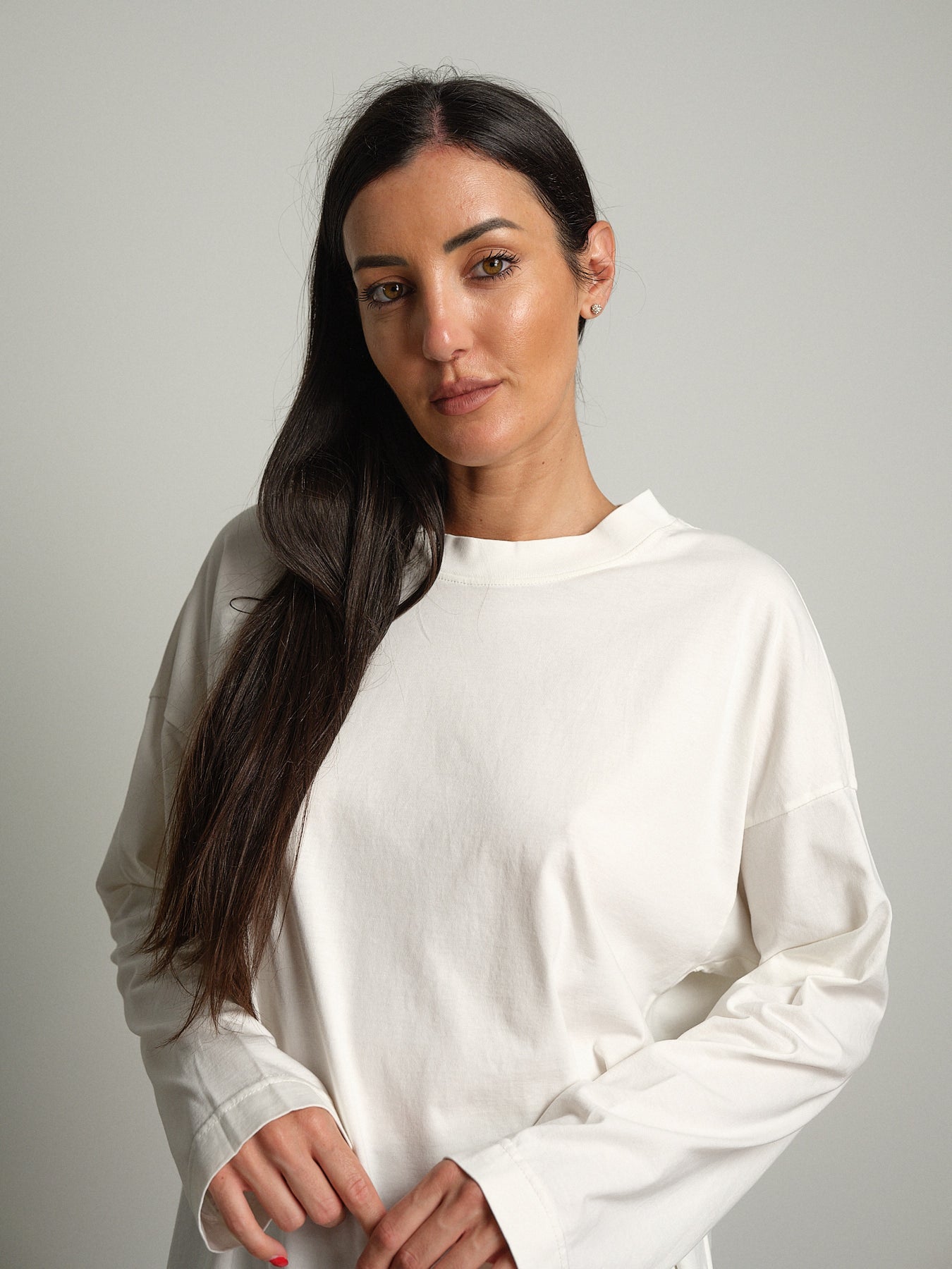 t-shirt manica lunga over scatola - Bianco