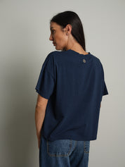 maglia scatola manica corta paricollo - Blu notte