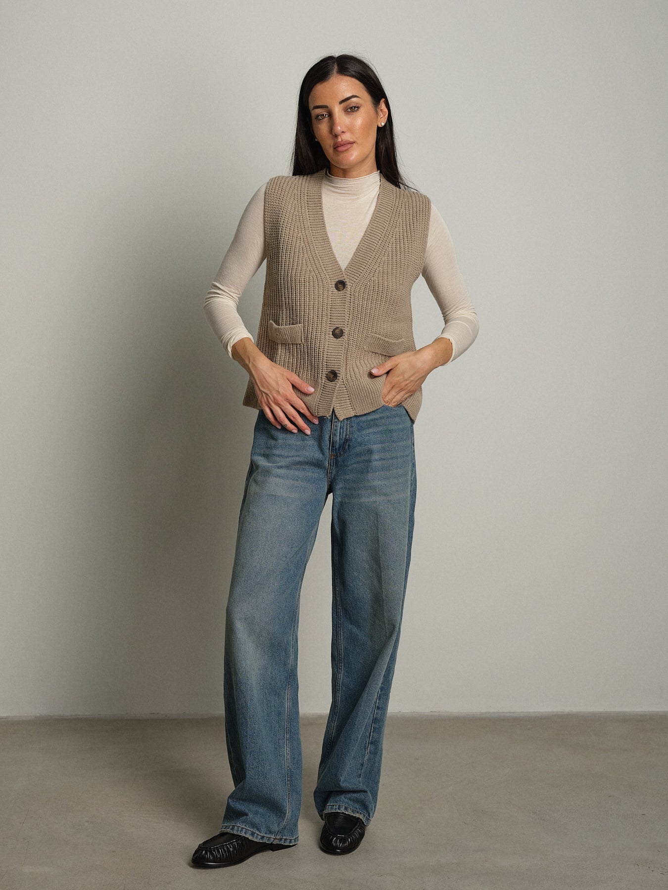 gilet con tasche - Tortora