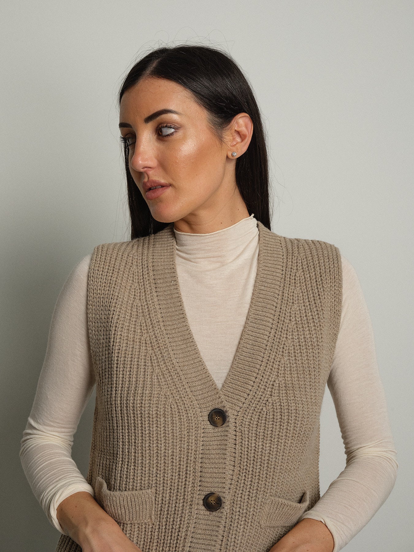 gilet con tasche - Tortora
