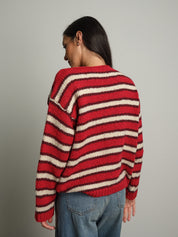 Maglione scollo barca righe - Rosso