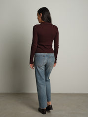Cardigan costina bottoni colletto - Bordeaux