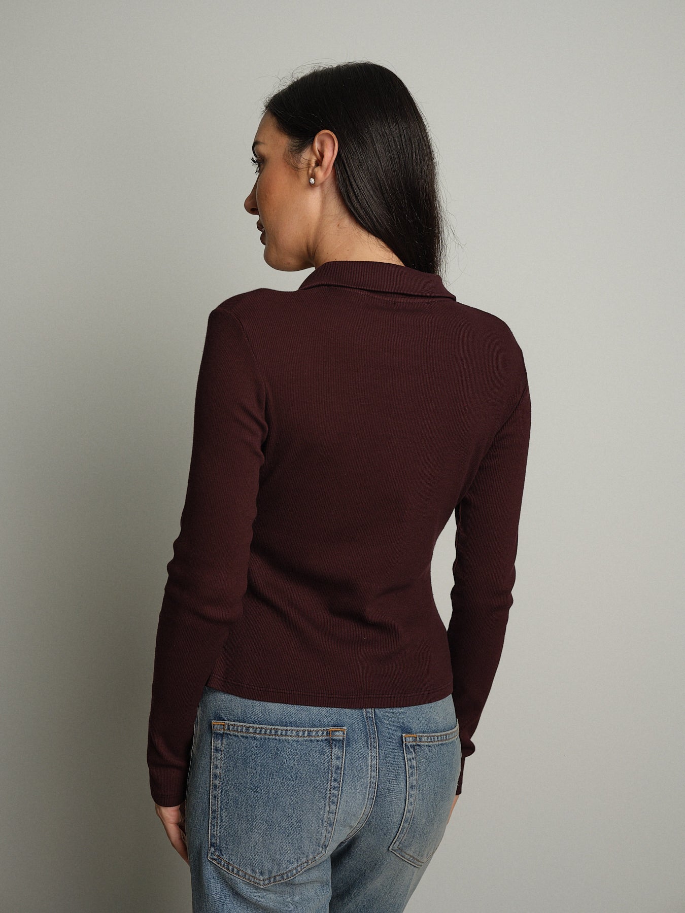 Cardigan costina bottoni colletto - Bordeaux