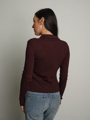 Cardigan costina bottoni colletto - Bordeaux