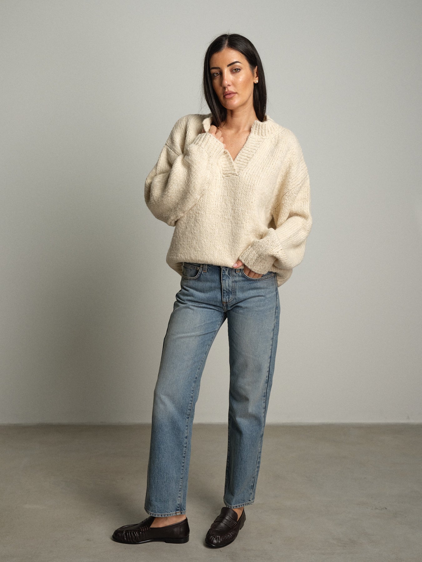 Maglione lory scollo V - Panna