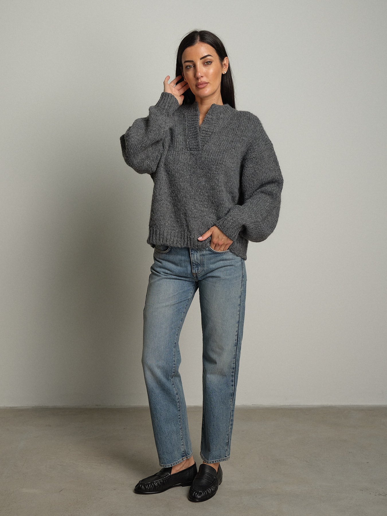 Maglione lory scollo V - Grigio