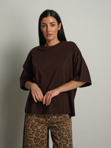T-shirt manica corta orli alti - moro