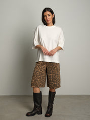 T-shirt manica corta orli alti - Panna