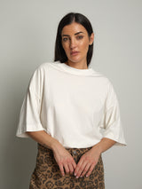 T-shirt manica corta orli alti - Panna