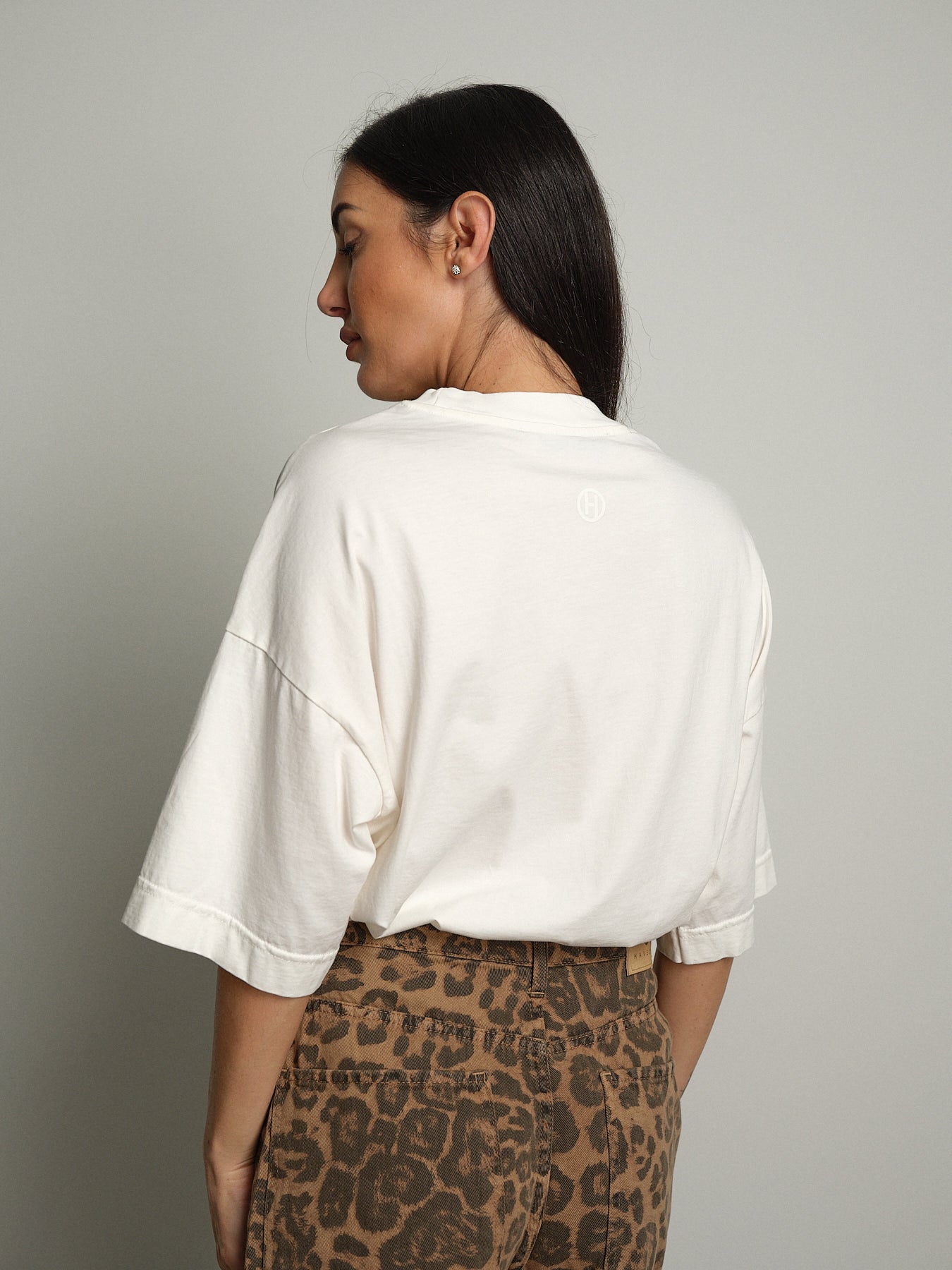 T-shirt manica corta orli alti - Panna