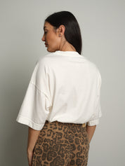 T-shirt manica corta orli alti - Panna