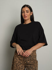 T-shirt manica corta orli alti - Nero