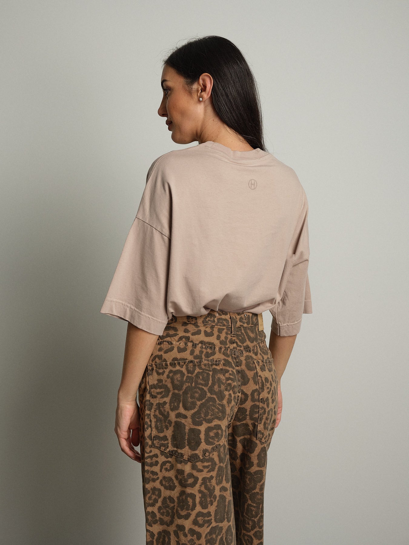 T-shirt manica corta orli alti - Tortora