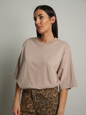 T-shirt manica corta orli alti - Tortora