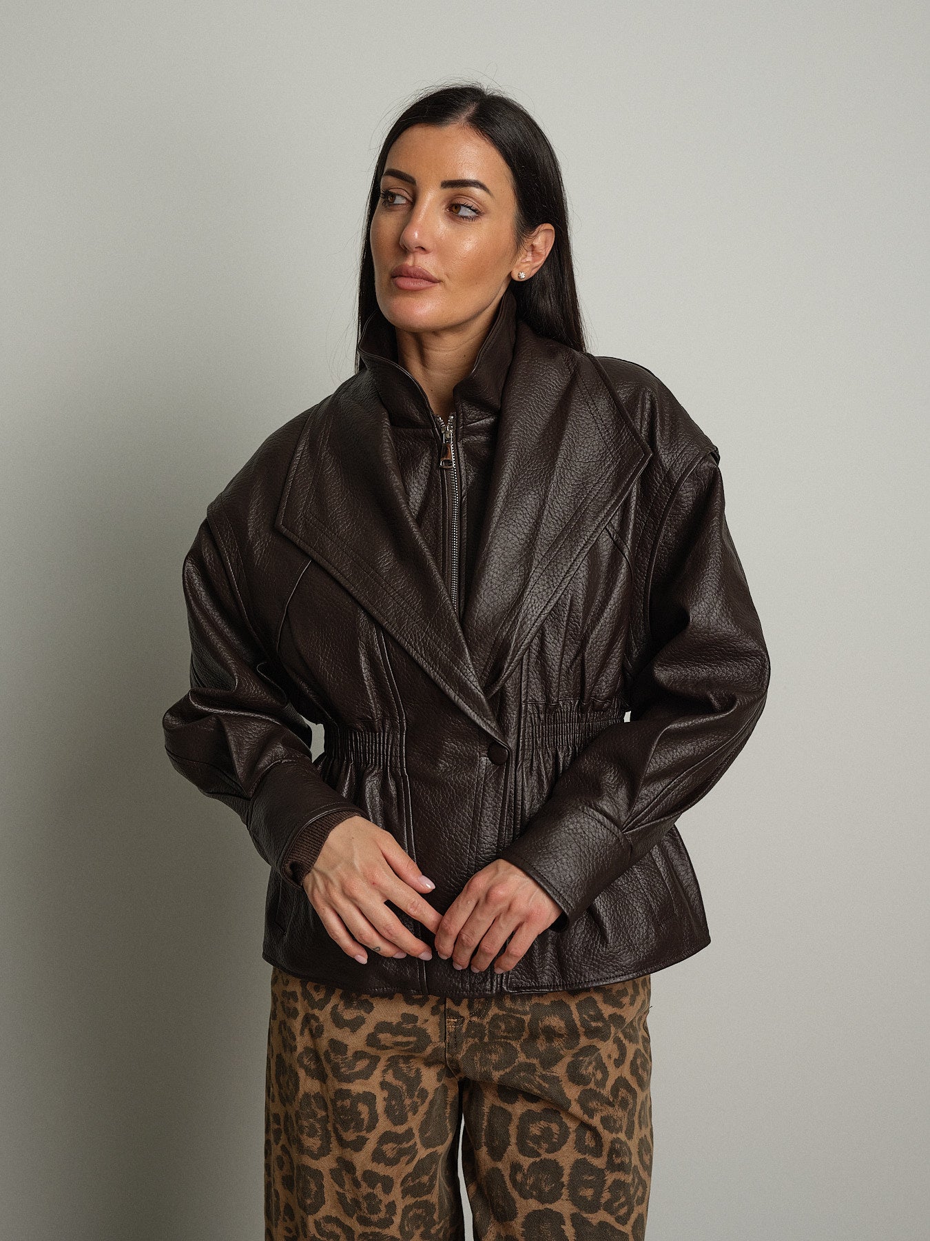 Bomber avvitato ecopelle - Moka