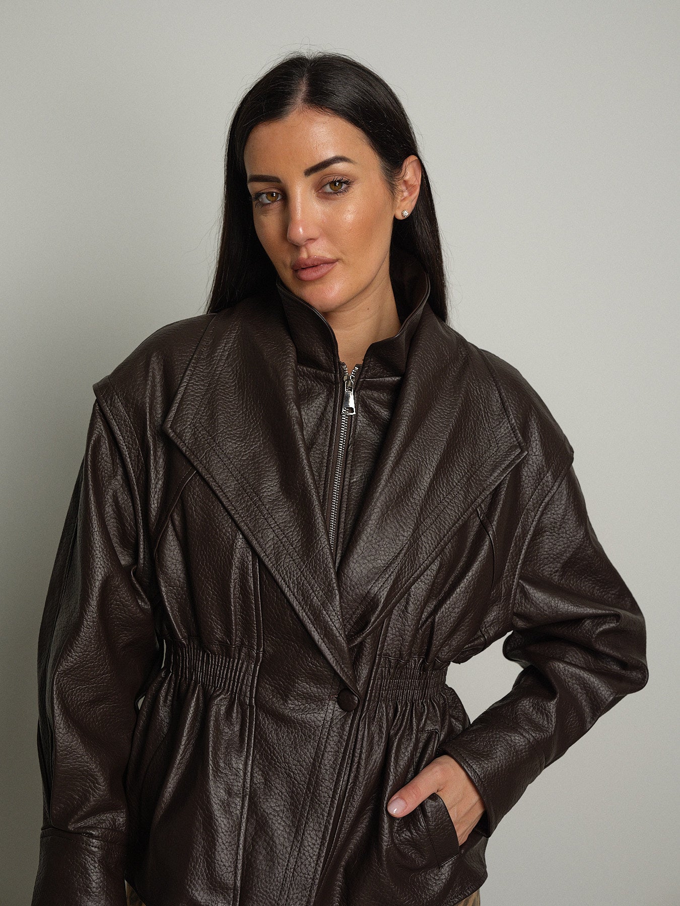 Bomber avvitato ecopelle - Moka