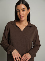 polo scollo v in maglia - Caffè