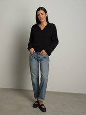polo scollo v in maglia - Nero