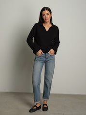 polo scollo v in maglia - Nero