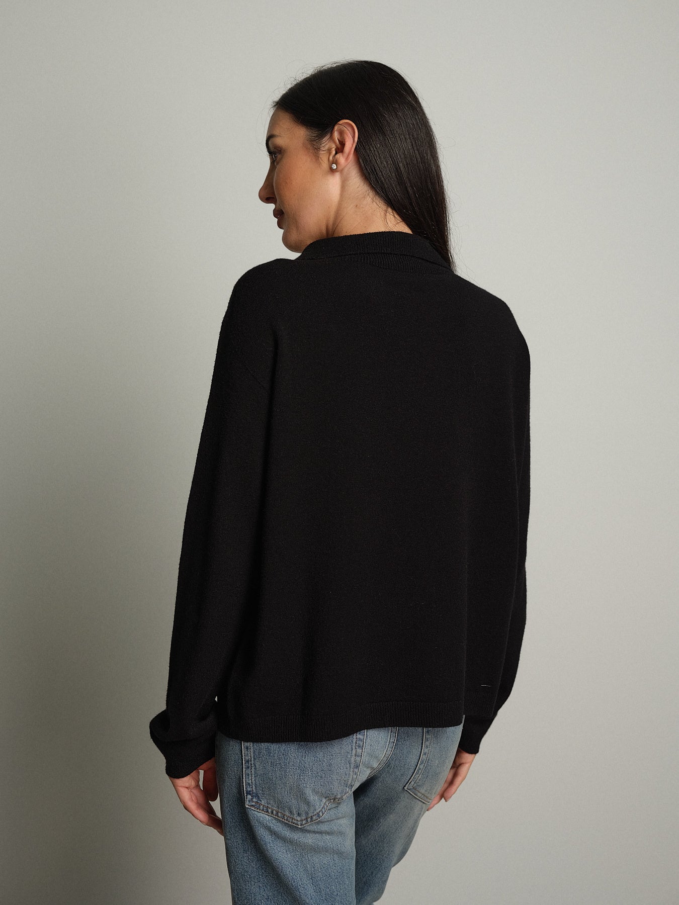 polo scollo v in maglia - Nero