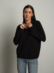 polo scollo v in maglia - Nero