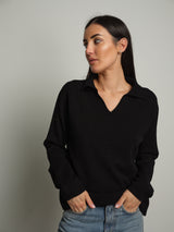 polo scollo v in maglia - Nero