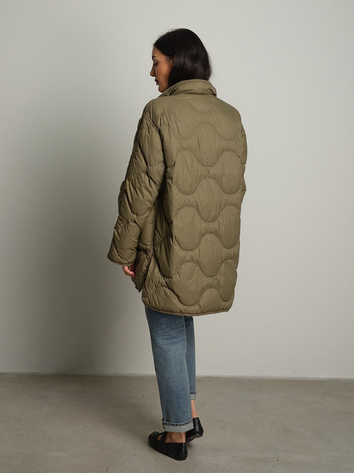 Piumino trapuntato lungo - Verde militare