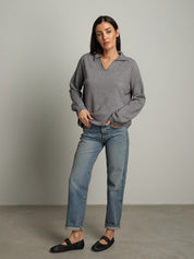 polo scollo v in maglia - Grigio