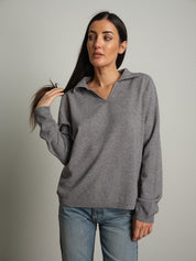 polo scollo v in maglia - Grigio