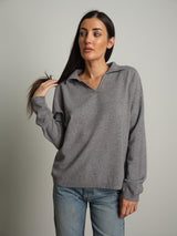 polo scollo v in maglia - Grigio